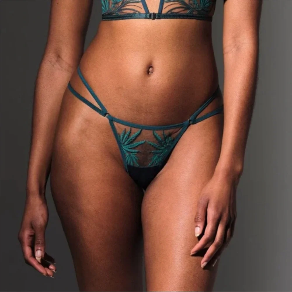 Thistle and Spire Emerald and Biscotti Embroidered Brooklyn Haze Thong Size 3X